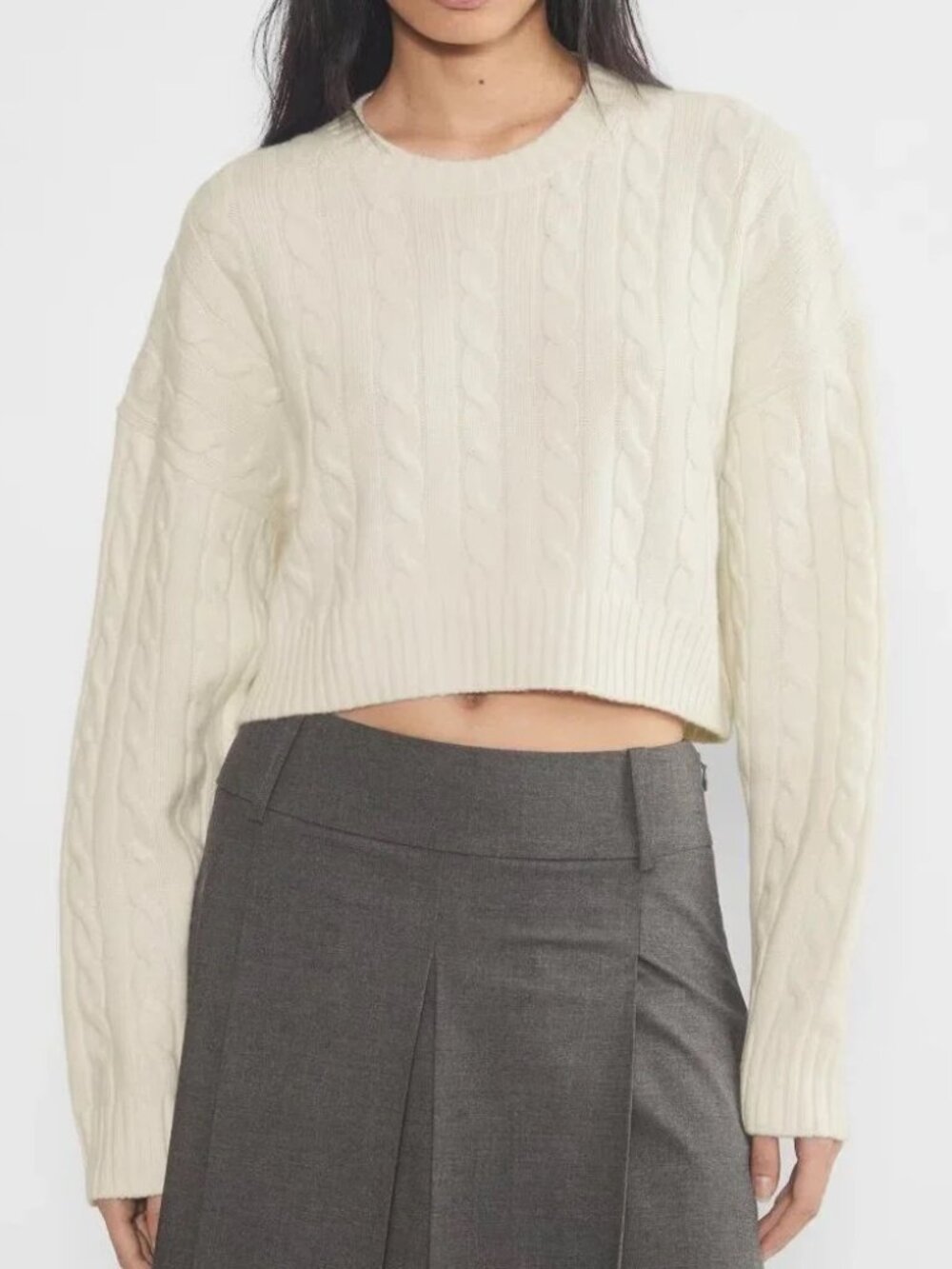 Aritzia Sunday Best Peggy Cropped Cable Knit Sweater - Whisper White - Size S